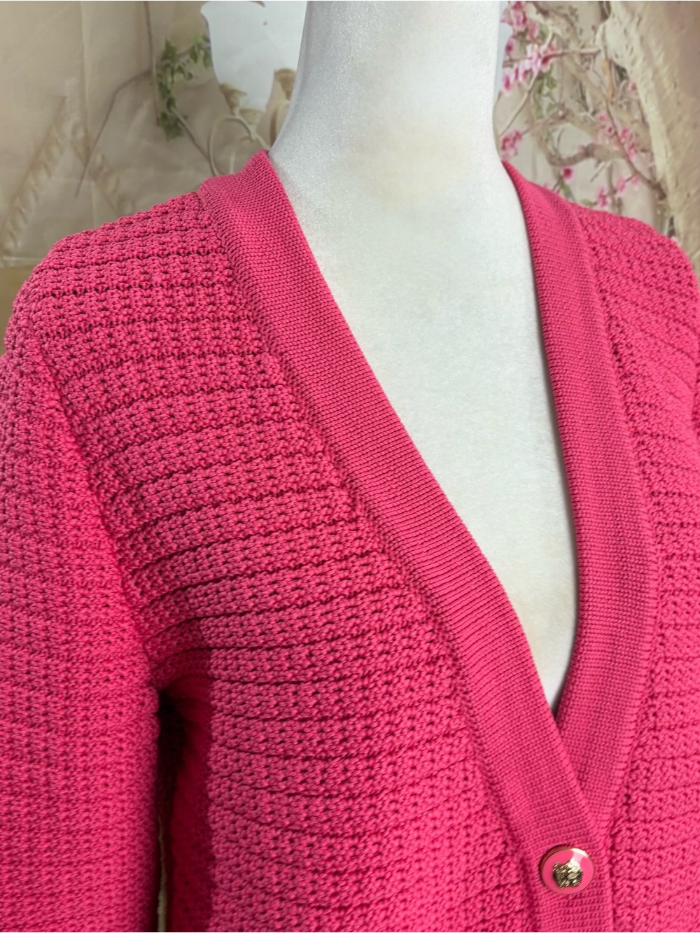 NEW Talbots Hot Pink Textured V-Neck Button Cardigan - Picture 6 of 11